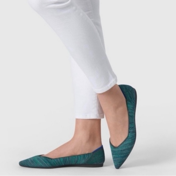 Rothy's Aqua Heather The Point Flats Blue-Green Recycled Textile Size 7 - Picture 2 of 15